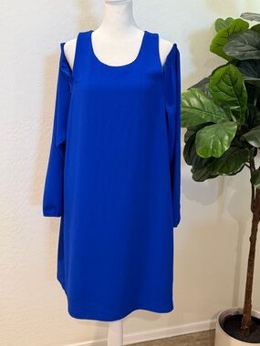 Charles Henry Royal Blue Long Sleeve Cold Shoulder Dress